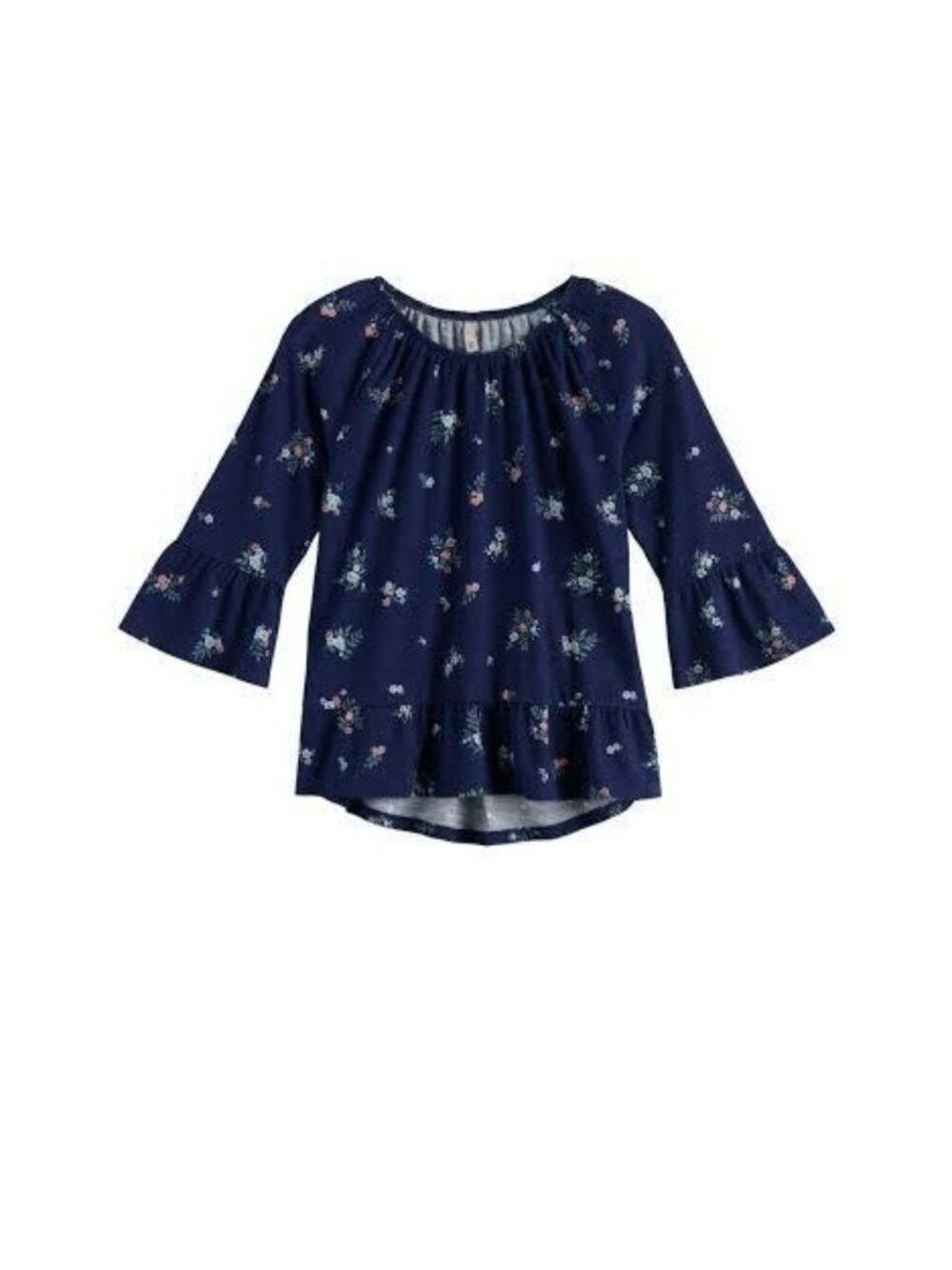Girls SO Bell Sleeve Ruffle Pleasant Tee Navy Floral Size Medium